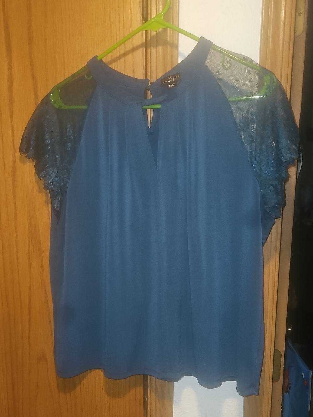 Worthington Royal Blue Lace Sleeve Keyhole Blouse